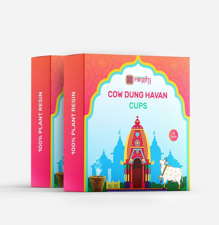 Cow Dung Havan Cups 15 + Ceramic Holder (set of 2)